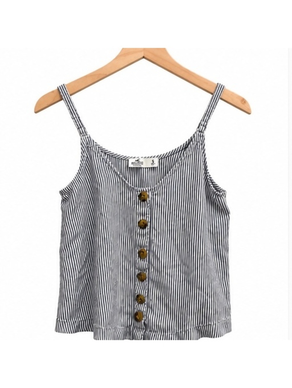 Hollister Blue White Striped Button Front Cami Tank Top Size S Adjustable Straps